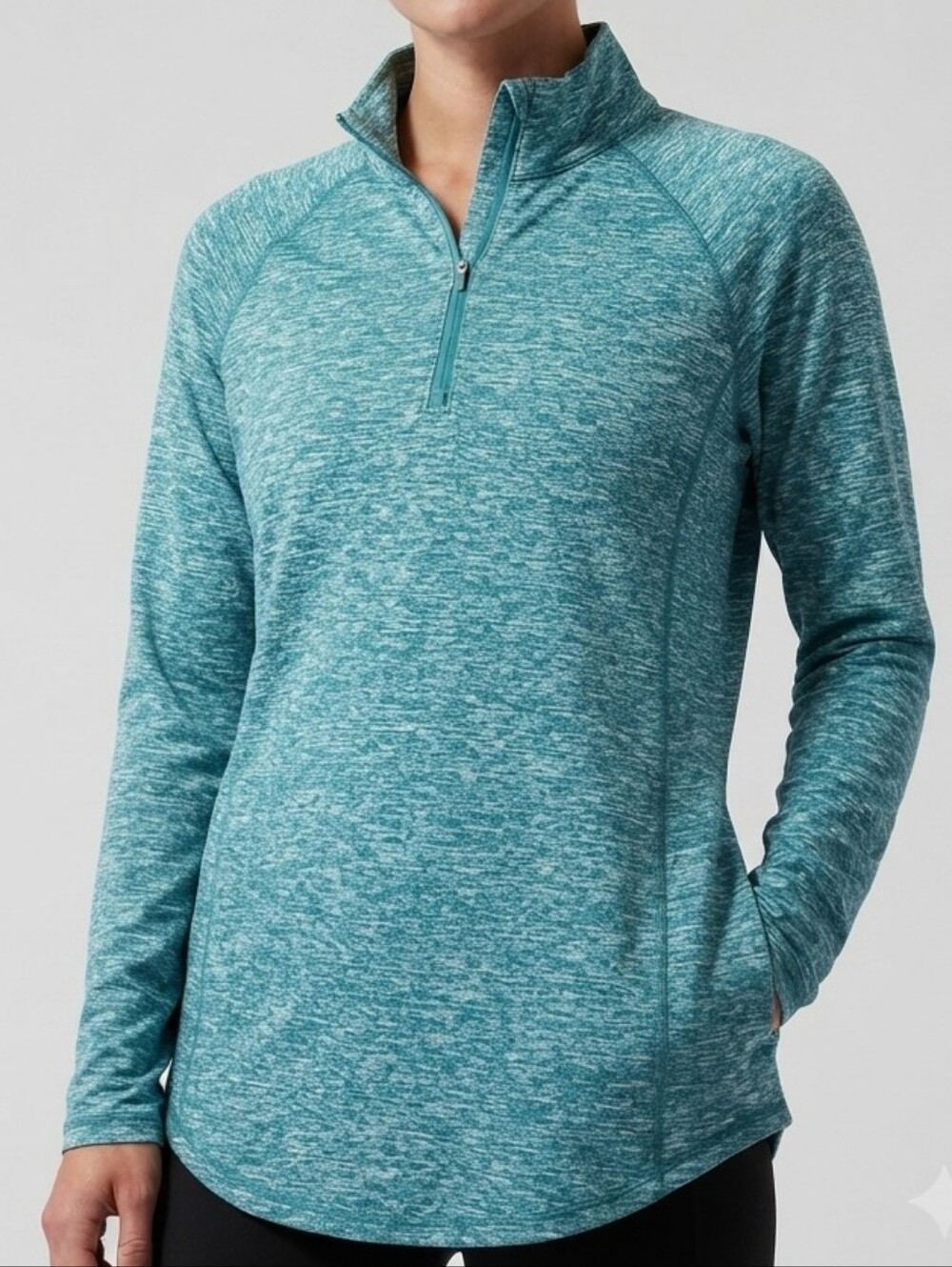 Miusey Teal Blue Space Dye 1/4 Zip Athletic Pullover Top Size 2XL Plus Gym Activ